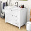 Meuble-lavabo compact autoportant avec rangement réglable, 4 tiroirs et lavabo en céramique-130039907