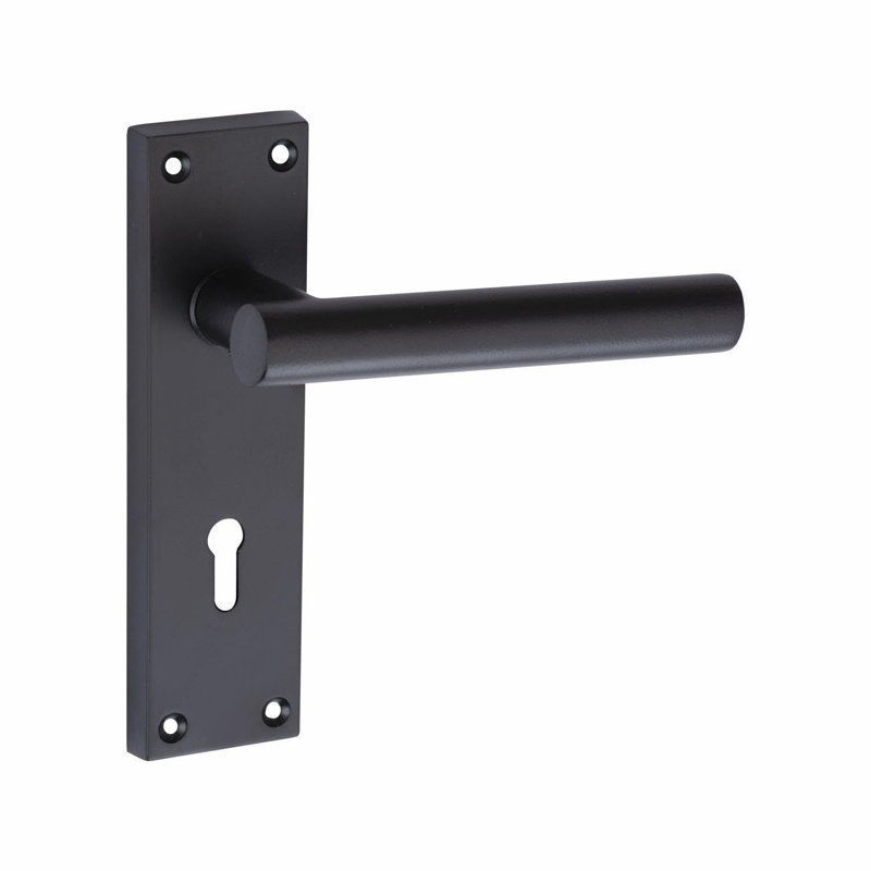 Golden Grace Victorian T-Bar Straight Door Handles Lever Lock in Matt Black with 3 Lever Lock Set with 1 Pair of 3" Ball Bearing Hinges