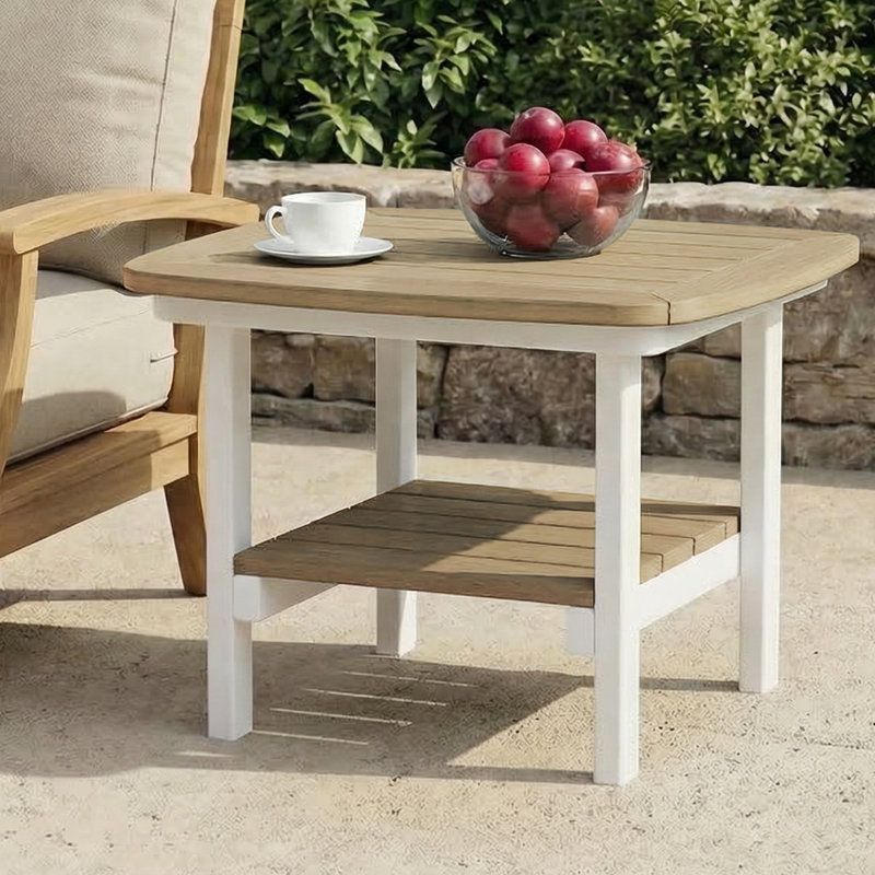 Table d'appoint carrée 21 po, blanc, Plateau beige / base blanche