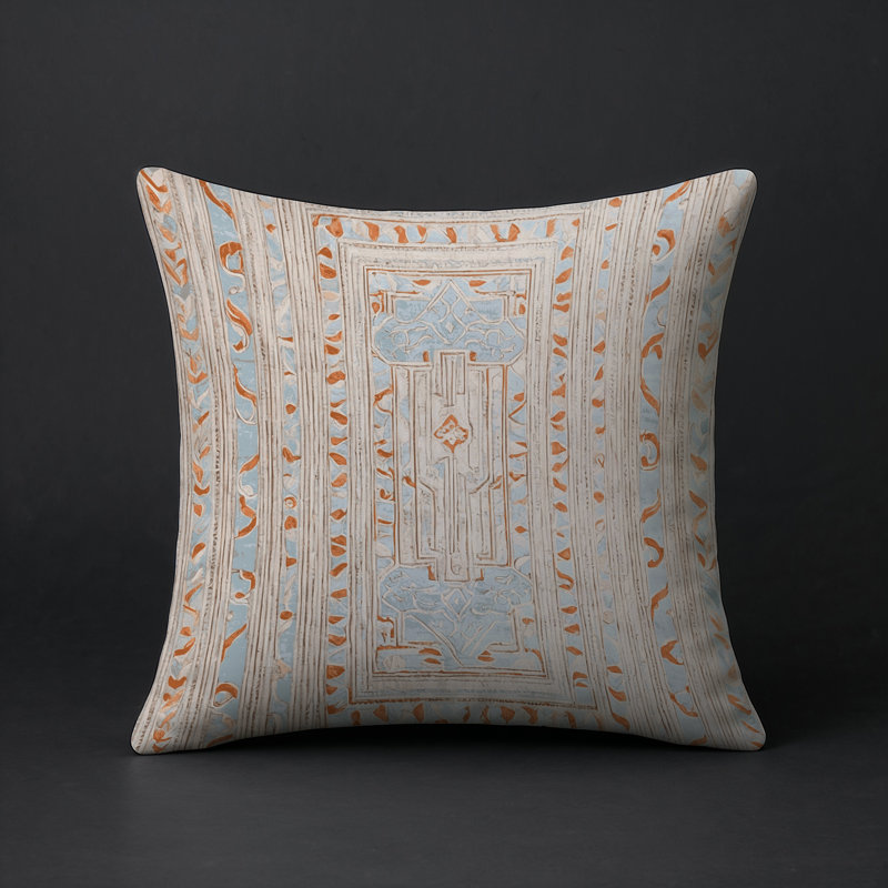 Coussin décoratif intérieur / extérieur gris Modern Modern, Gris / beige / bleu géométrique, Carré 16 po