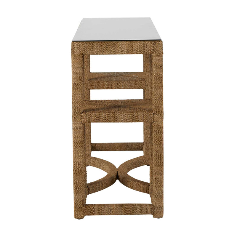 Dandridge 64'' Brown Glass Top Console Table with Storage
