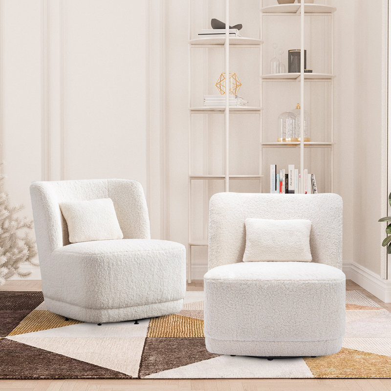 Prattsburgh 27.95" Wide Swivel Barrel Accent Chair, White Faux Fur