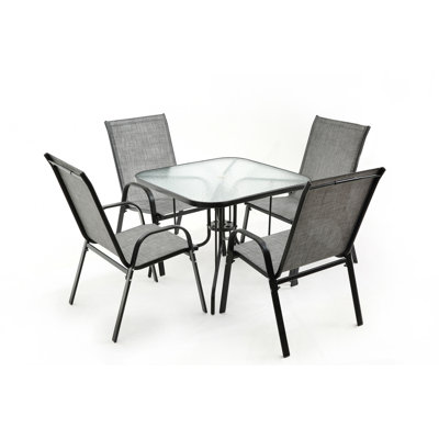 Table de salle à manger de patio avec plateau en verre trempé et trou pour parasol