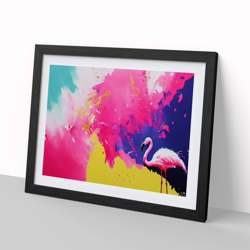 Flamingo Splash Vol.4 Abstract 1 Piece Single Picture Frame Wall Art, 25cm H x 34cm W x 2cm D, Black