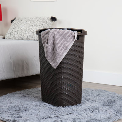  Panier à linge mince 60 L, panier à linge, couvercle, plastique