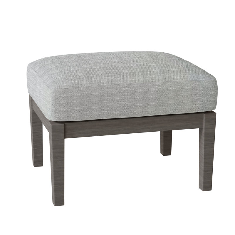 Lattice Outdoor Ottoman with Cushion, Rollo Silver, No Welt