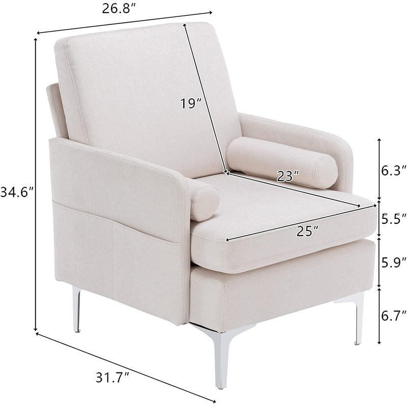 Fauteuil de 26,8 po de largeur Gladwyn, 100 % lin crème, Crème