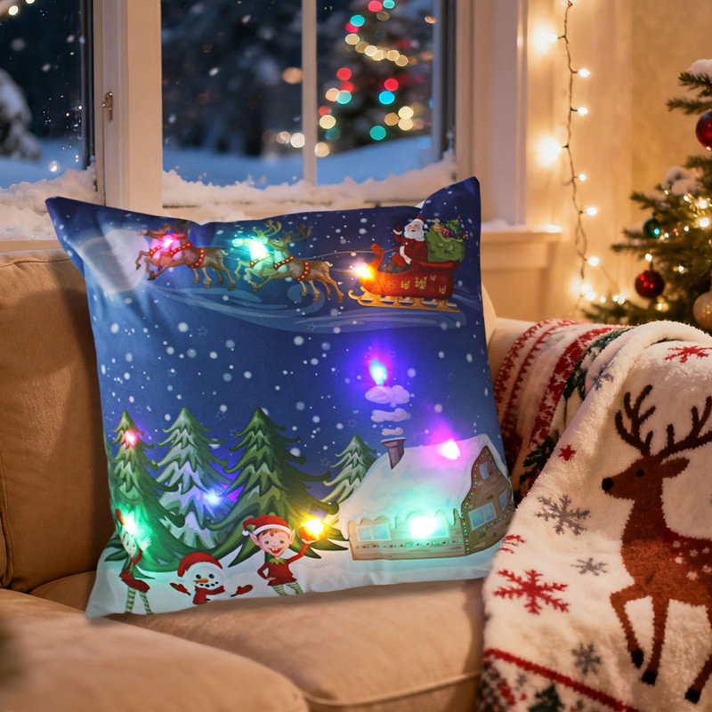 Christmas LED Pillows Holiday Gifts LED Pillows That Can Flash Or Stay On Two Mode Switching  Printed Sofa Pillows Cushions Pillowcases