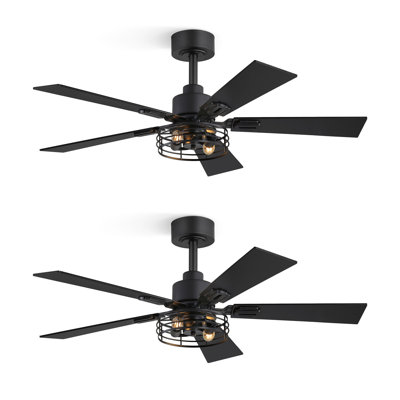 Cissline 2-Pack 42" Unique Rustic Farmhouse Black Ceiling Fan with Light for Bedroom
