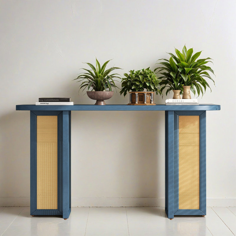 Table d'entrée 47,82 po Farmhouse Rattan Console, Marine