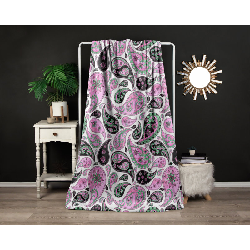 Throw Blanket, 68" W x 80" L, Pink/Green/Black