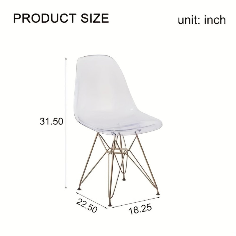 Set Of 2, Transparent Side Chair With Gold Base And Transparent Side Chair, Featuring Gold Metal Legs. For Dining Room, Reception Area, Event, Party, Wedding