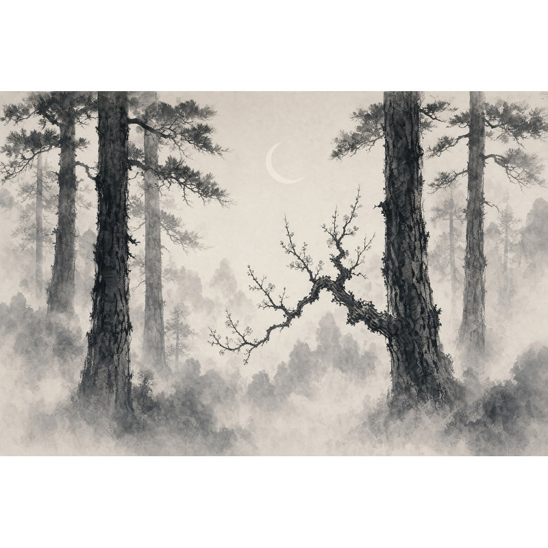 Papier peint Misty Forest Cloudy Sky, 120 po x 96 po, Peler et coller