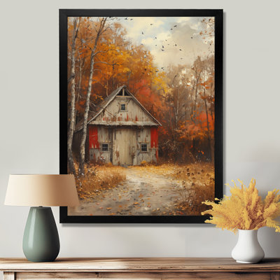 Grey Red Autumn Rustic Retreat Barn - Barn Wall Decor