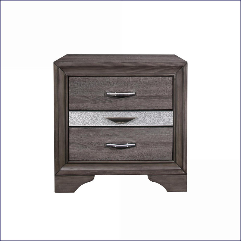 Modern Sparkle Grey Nightstand with 3 Drawers &amp; Jewellery Compartment