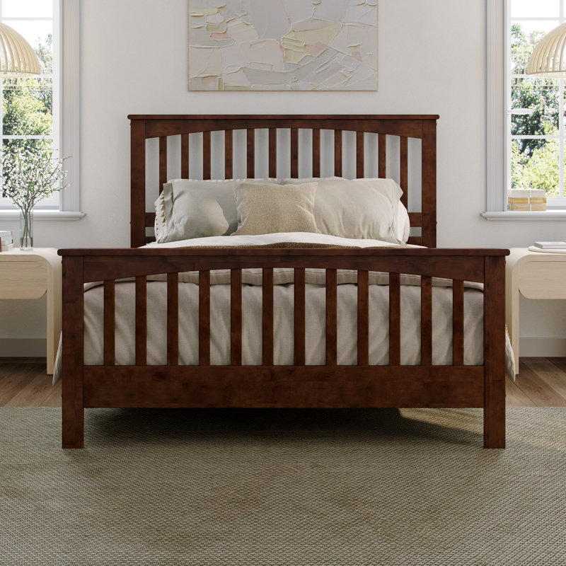 Camilla Low Profile Platform Bed with Matching Footboard, Walnut, Queen