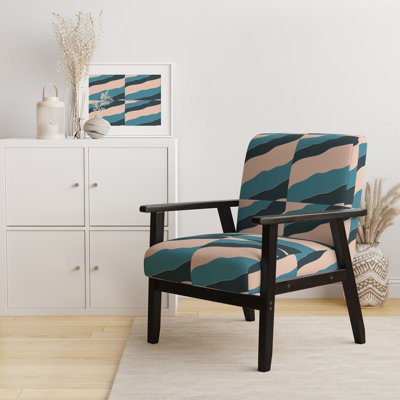 Peach And Blue Striped Pattern - Upholstered Patterned Accent Arm Chair