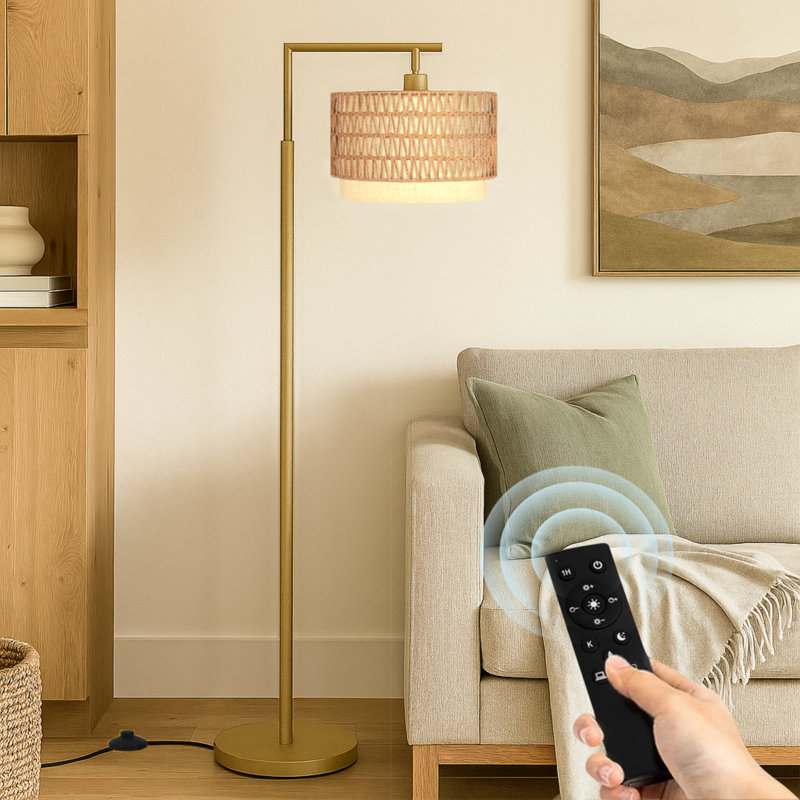 Arched/arc Floor Lamp With Remote Control, Dimmable Bulb Included, Gold
