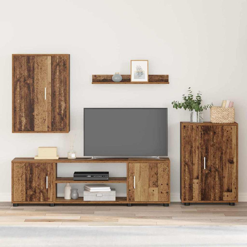 4 Piece TV Cabinet Set 4 Pcs Engineered Wood, Old Wood