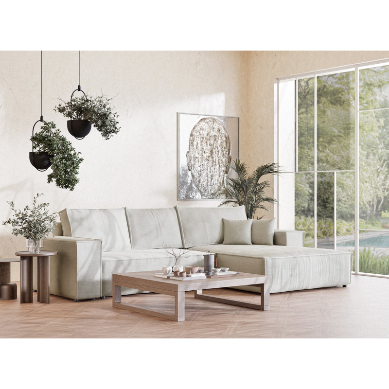 5 Seater Reclining Corner Sofa , Right Hand Facing, Light Beige Grey Polyester/Chenille