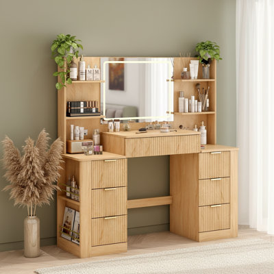 Illuminate Your Beauty Routine: Modern 49" Makeup Vanity with Multi-Color LED Mirror, USB Charging Station & Organized Storage - Complete Dressing Tab by Latitude Run