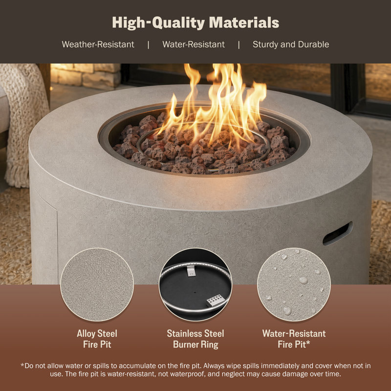 32'' W Concrete Style Propane Outdoor Alloy Steel Frame Fire Pit (Update Version), Gray