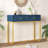 Modern console table with two storage drawers & stripe design, sleek entryway sofa table for living room & hallway, navy