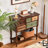 Fienley Vintage 5-Drawers Brown Console Table With Artistic Mixed-Color,Open Storage Shelf