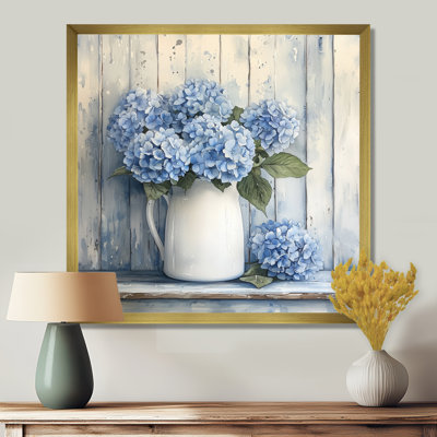 Minimalisme, hortensias dans un pot à lait II - hydrangées, art mural