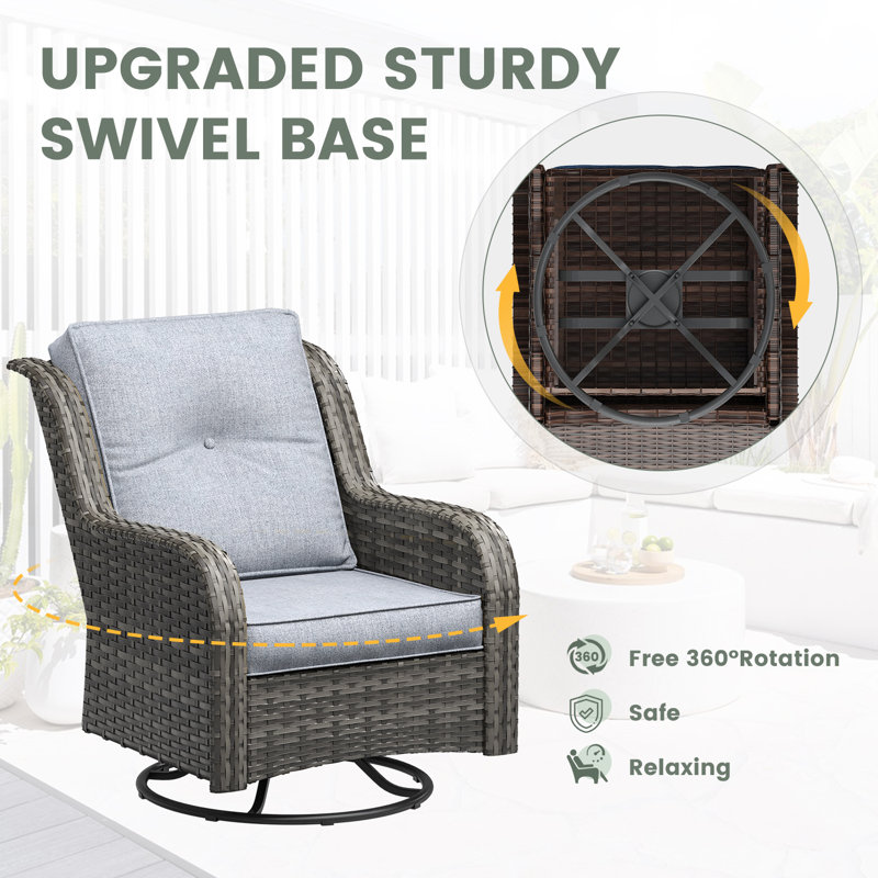 5-Person Patio Wicker Conversation Set with 3-Seat Sofas, Swivel Rocking Chairs, and Ottomans, Light Gray/Gray