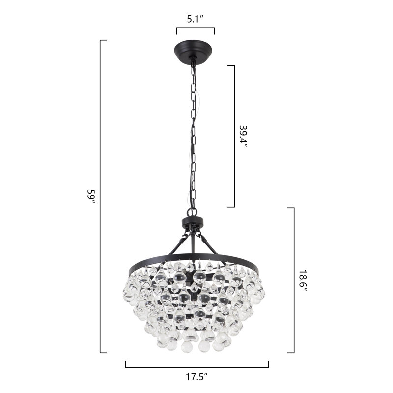 Deonta 4-Light Dimmable Crystal Tiered Chandelier, Matte Black
