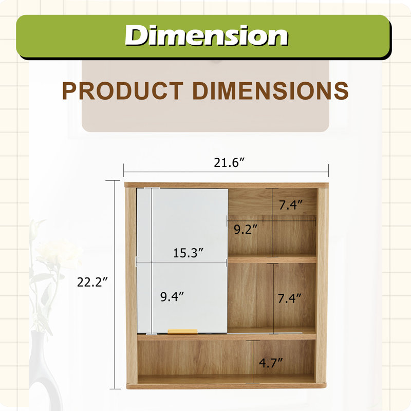 Modern Bathroom Mirror Cabinet, Wall Mounted Storage Cabinet with Open Shelves, Waterproof Medicine Cabinet with Accent, Space Saving Vanity Organizer for Bathroom