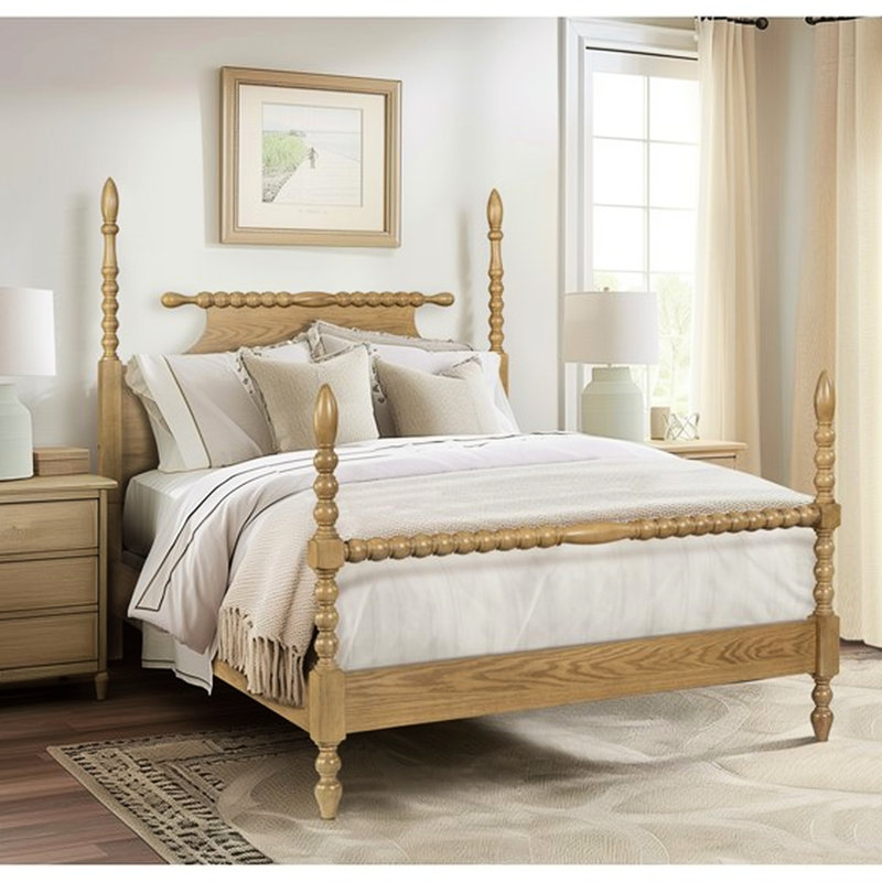 Lit luxueux avec structure et finition en bois de couleur naturelle