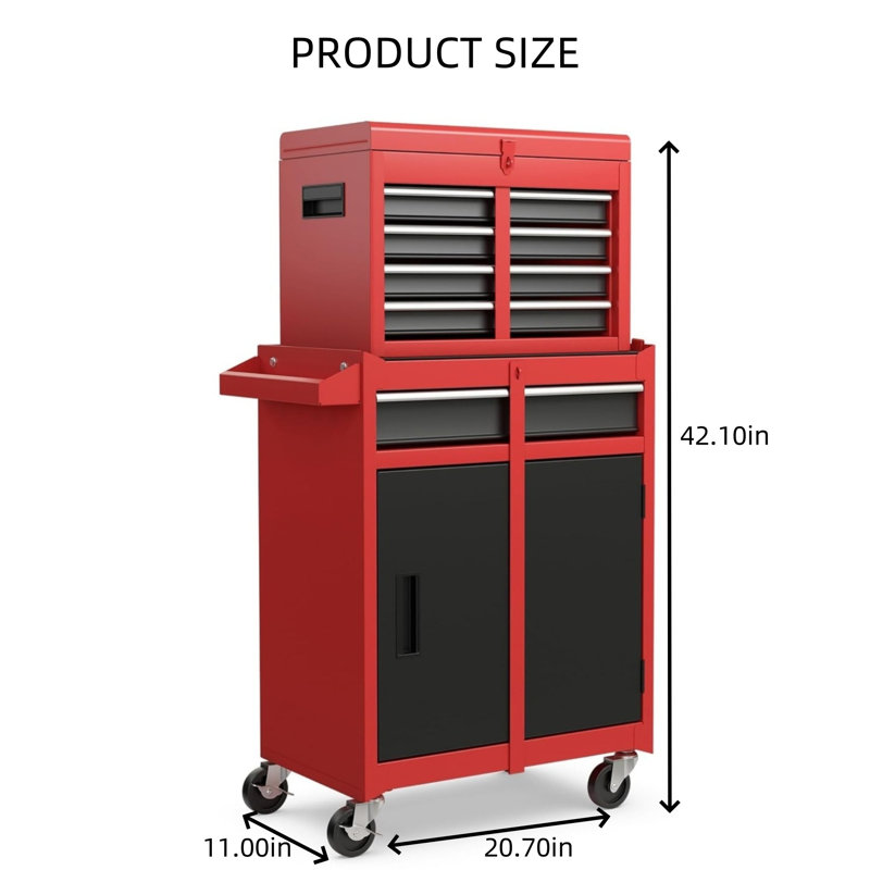 Boîte à outils roulante à 5 tiroirs - Boîte supérieure amovible, roulettes verrouillables et tablette réglable, acier laminé à froid pour le garage