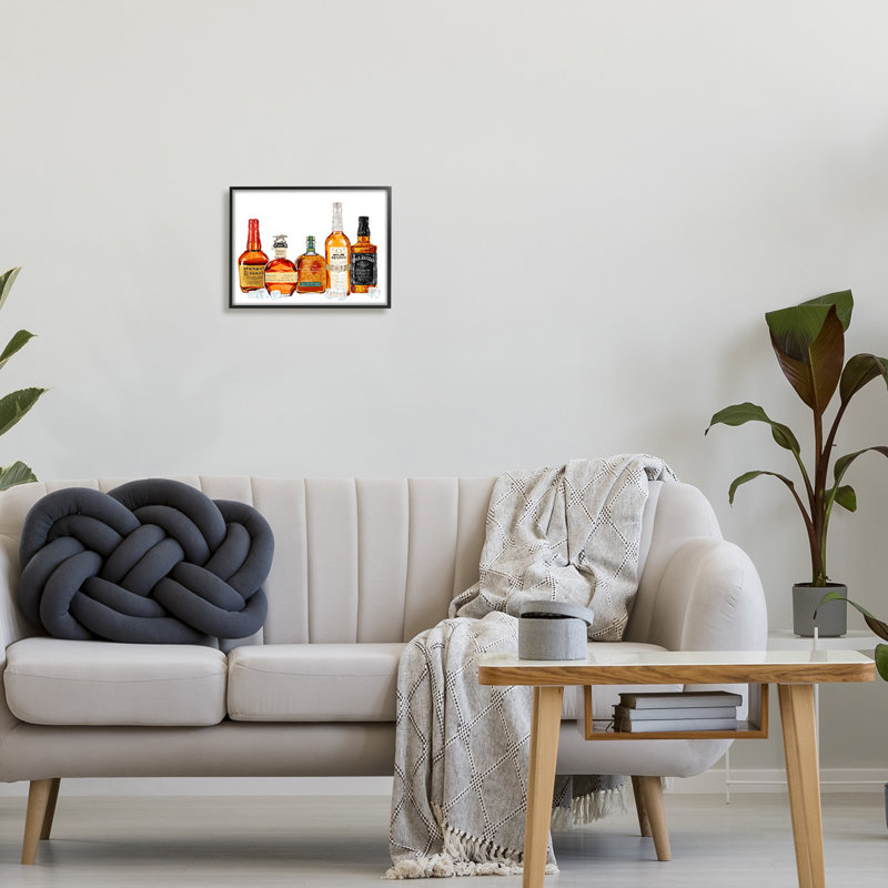 «Whiskey Bottles & Ice Cubes», impression encadrée sur bois, Giclée encadrée noir minuit, H 11 po x l 14 po x P 1,5 po