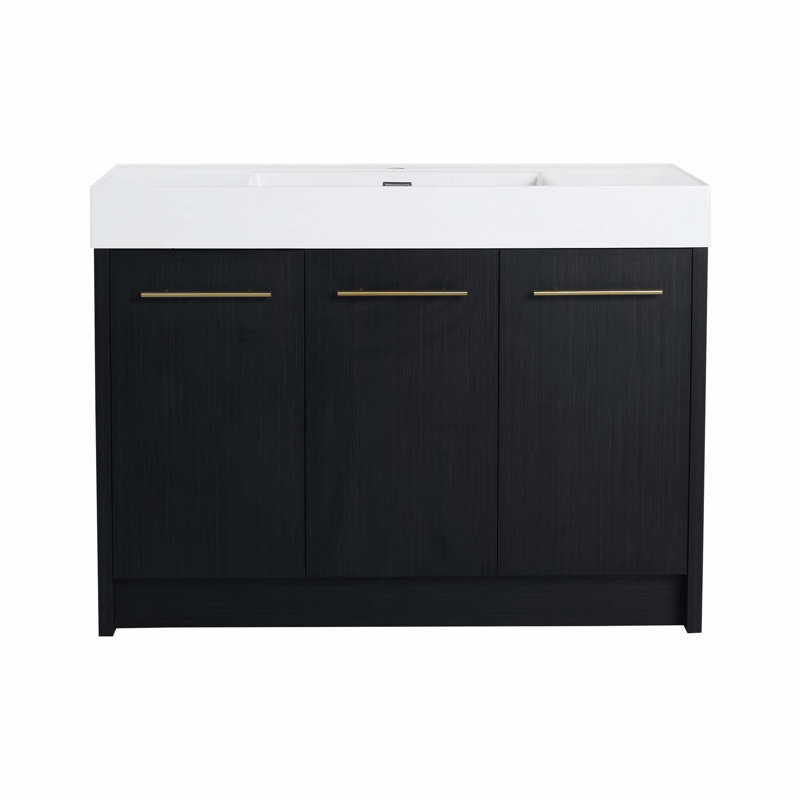 Meuble-lavabo autoportant avec lavabo en résine et porte à fermeture douce, 47"