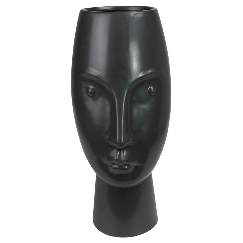 Abhaki 10" Stoic Face Vase, Black