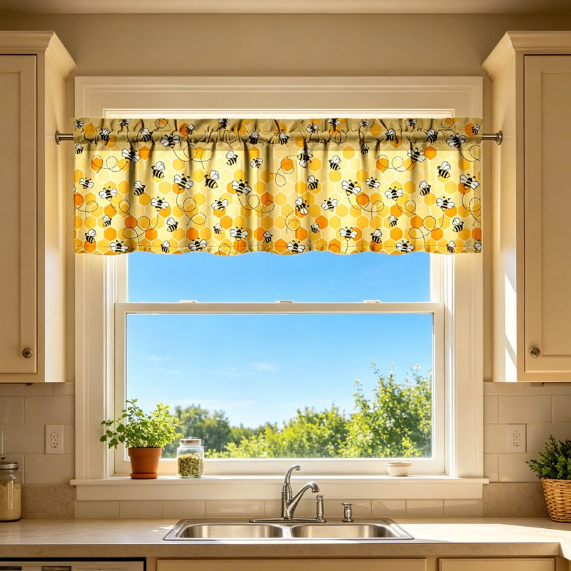 Kbndieu 2D Printed Kitchen Curtain Short Panels Washable Decorative Window Curtains for Kitchen