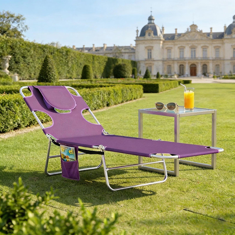 Folding Bed,Outdoor Chaise Lounge Chair,Adjustable Back Tanning Chair, Gray, 2