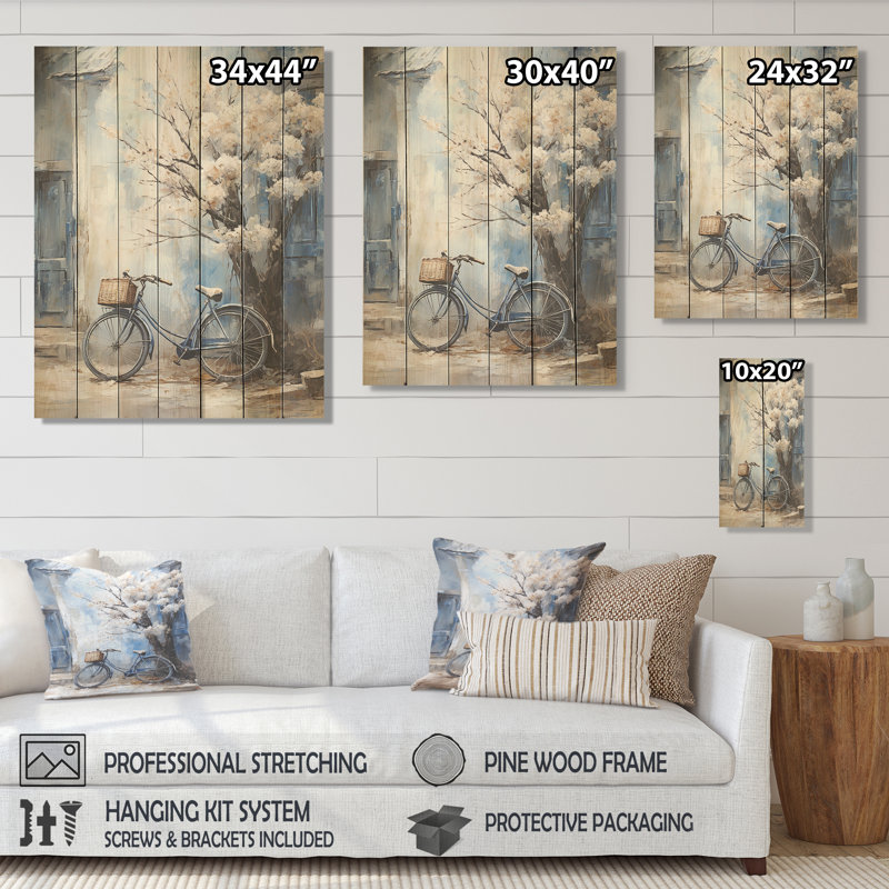 Fleurs blanches et bleues - Impression sur bois, H 20 po x l 10 po