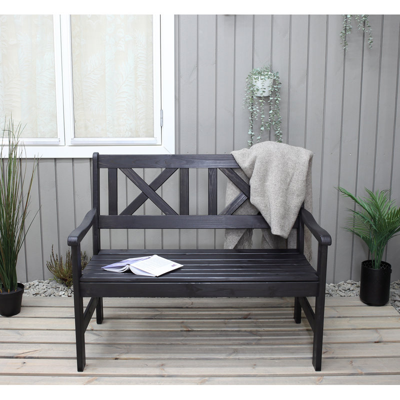 Bradon Solid Wood Pine Outdoor Bench, Black, 88cm H x 107cm W x 61cm D