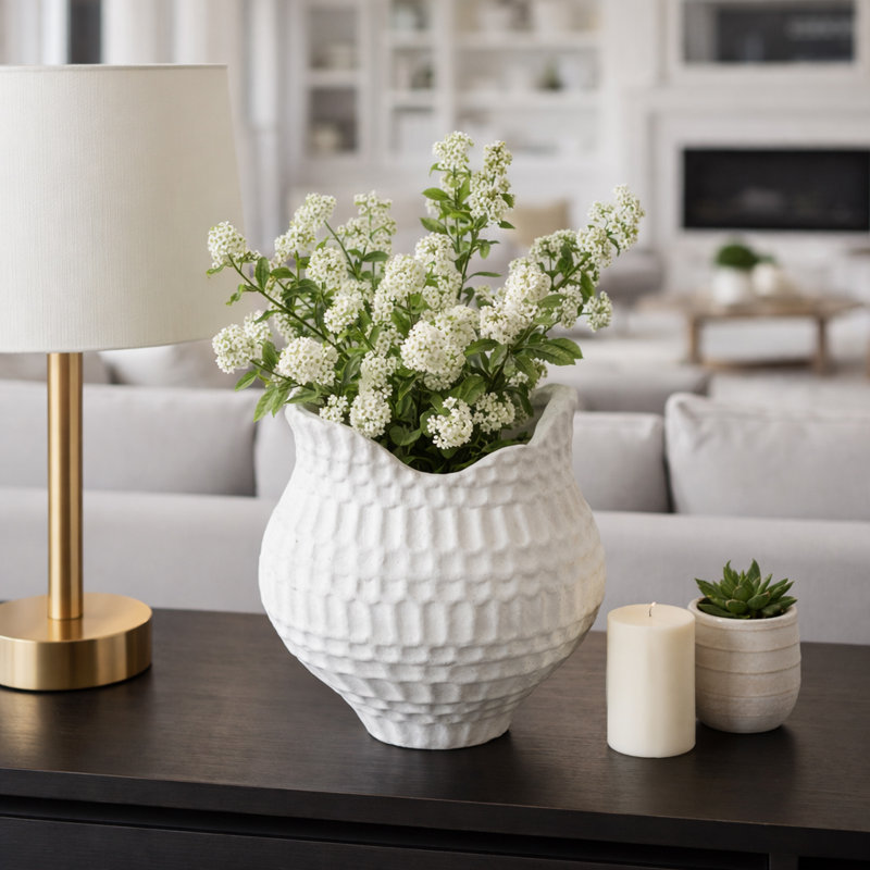 Sagebrook Home 16" Callan Large 3D Printed Porcelain Vase, Ivory, 12" H x 12" W x 12" D
