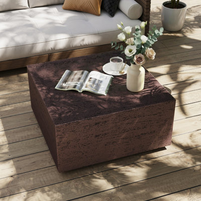 Table basse d'extérieur en oxyde de magnésium 28 po pour patio ou intérieur, rouge rouille