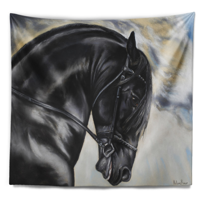 Tapisserie de cheval frison, H 50 po x l 60 po