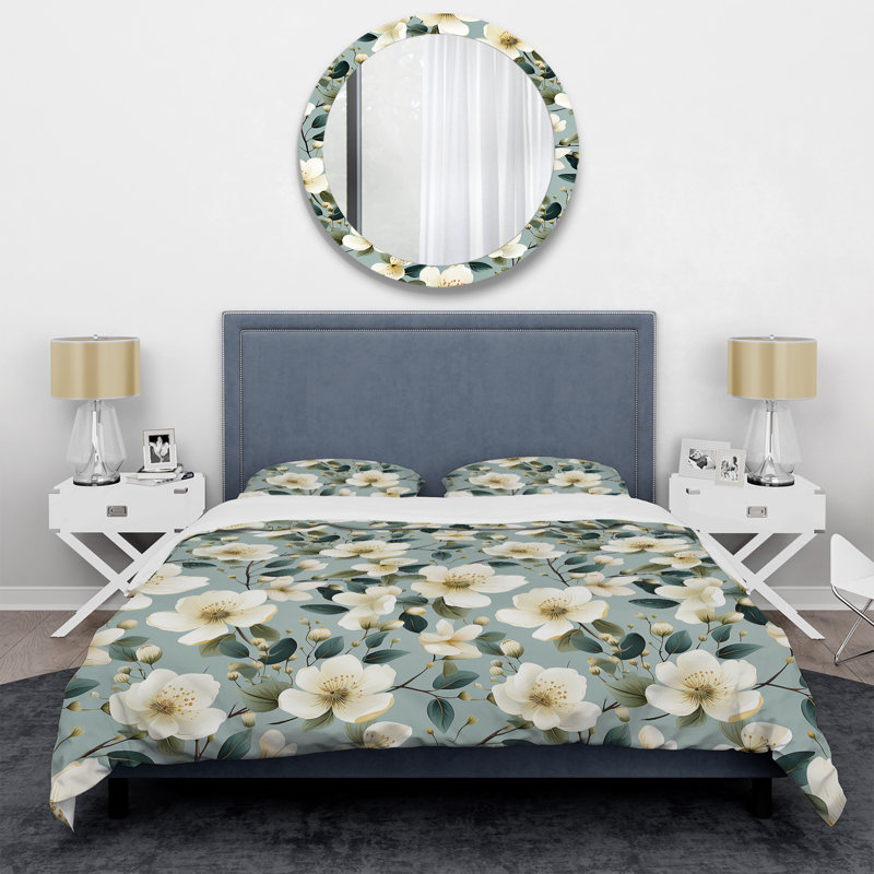 Ensemble de housse de couette floral Watercolor Whimsy White Serenaded Gardens