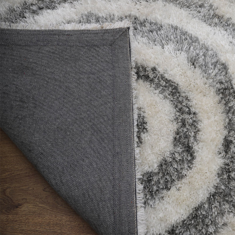 HAND TUFTED SHAG POLYESTER ECO-FRIENDLY AREA RUGS, Gray White Color, Geometric Design, Rectangle 9' x 12'