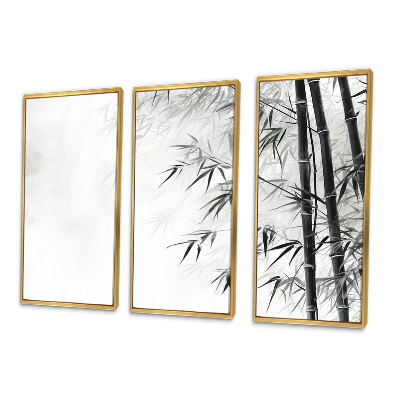 Ensemble de décorations murales en bambou sauvage noir et blanc, Cadre flottant doré, H 32 po x l 48 po x P 1 po