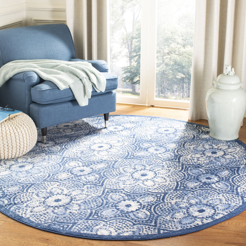Tapis ikat bleu marine / crème Martha Stewart, Rond 8 pi