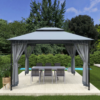 12 pi. L 12 pi. D Pavillon de jardin à toit souple avec double toit en fer
