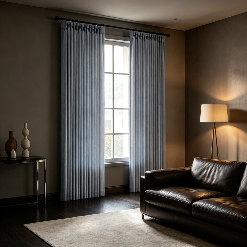 Rideau en lin plissé bleu clair clair 52 x 90 po 2 panneaux